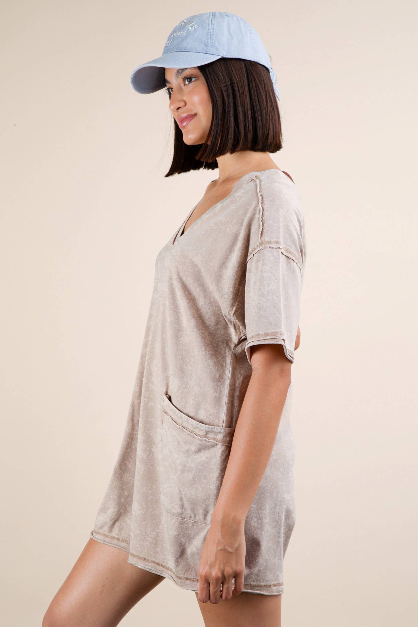 NP70740-Mineral Washed Oversized Casual Knit Romper