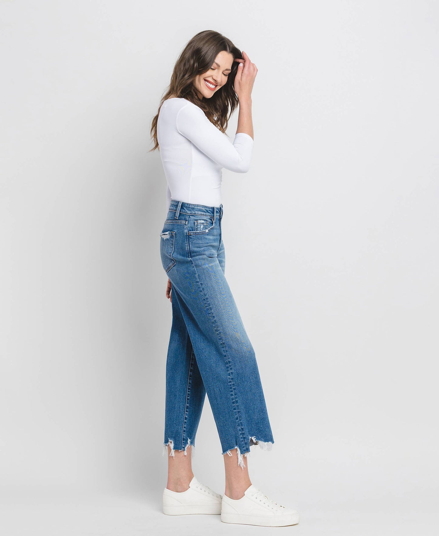 HIGH RISE CROP WIDE LEG JEANS