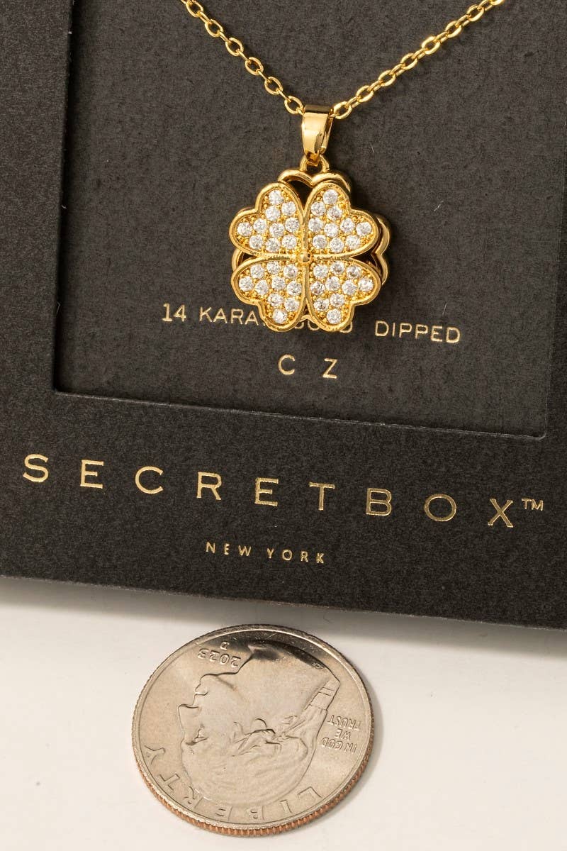 Gold Dipped Cz Pave Clover Pendant Necklace