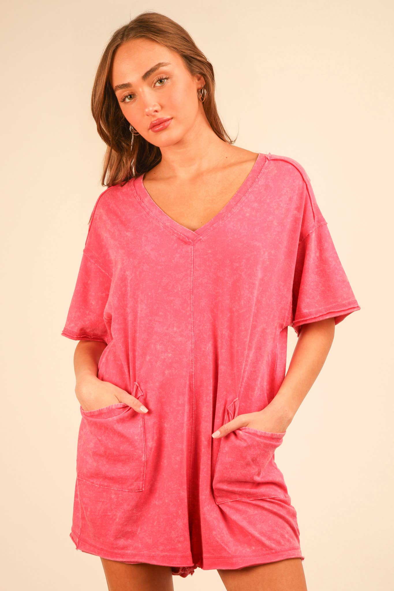 NP70740-Mineral Washed Oversized Casual Knit Romper