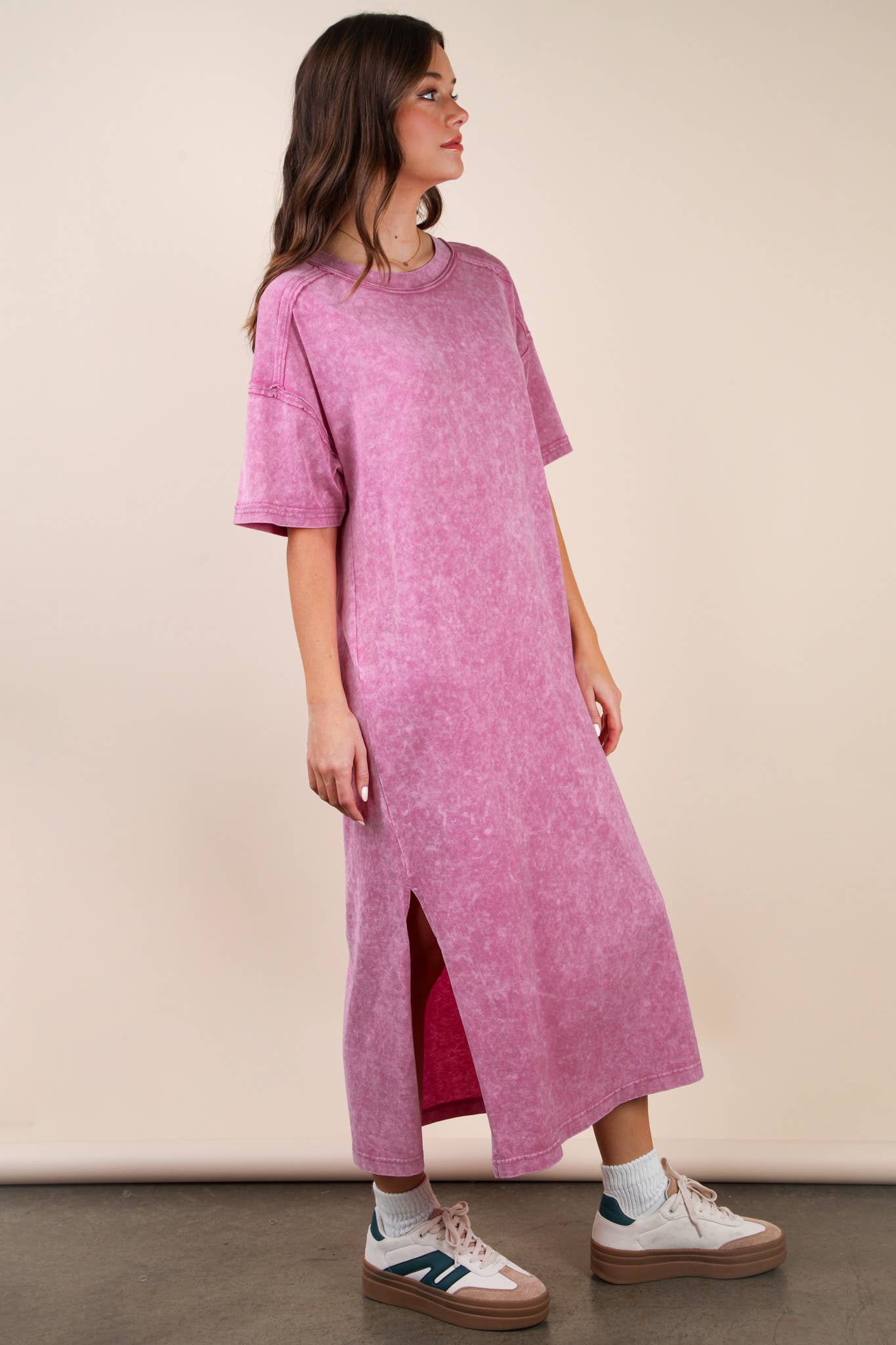 ND31601-Mineral Washed Casual Comfy Midi Dress