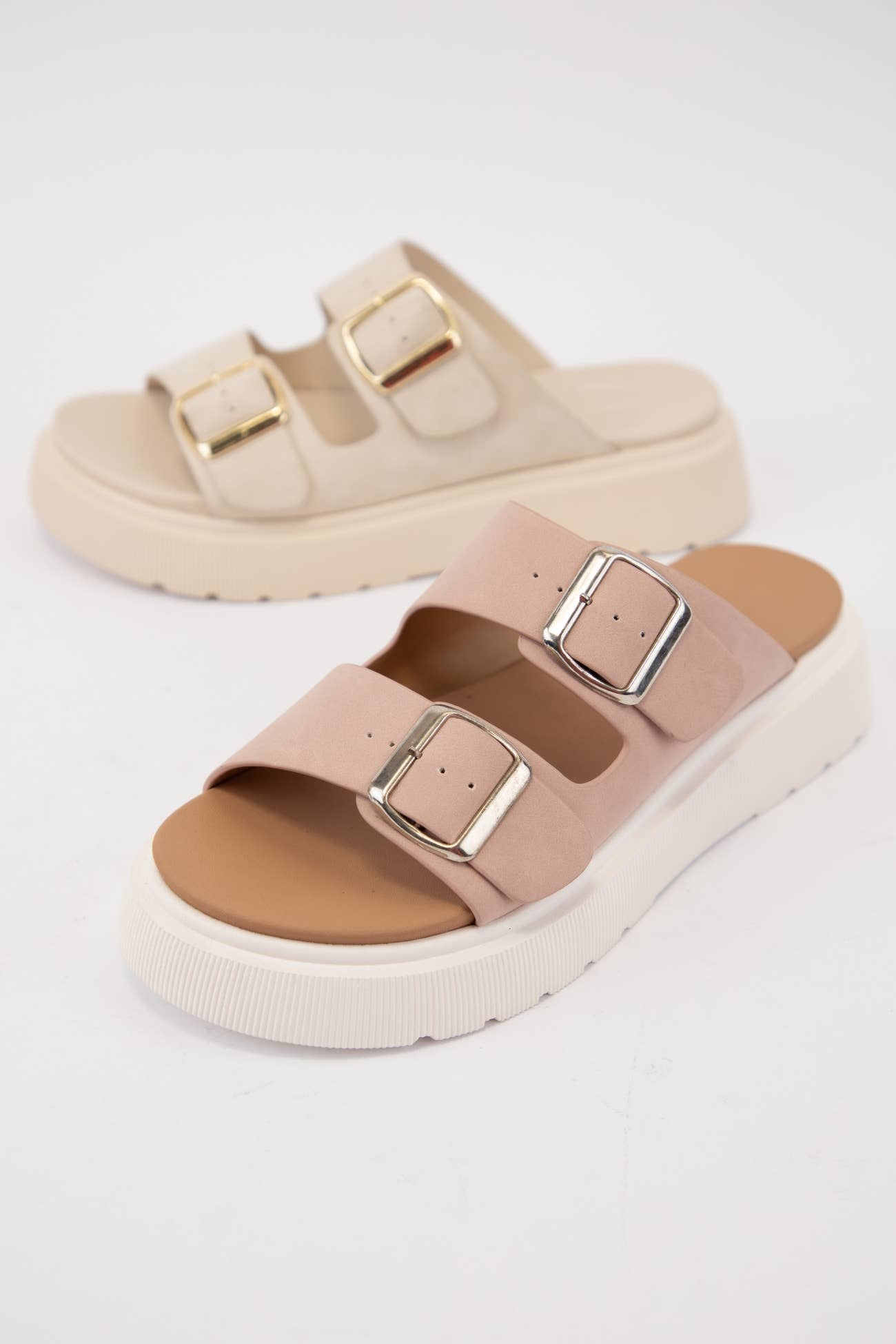 UBERTA DOUBLE BUCKLE STRAP PLATFORM SLIP-ON SANDAL