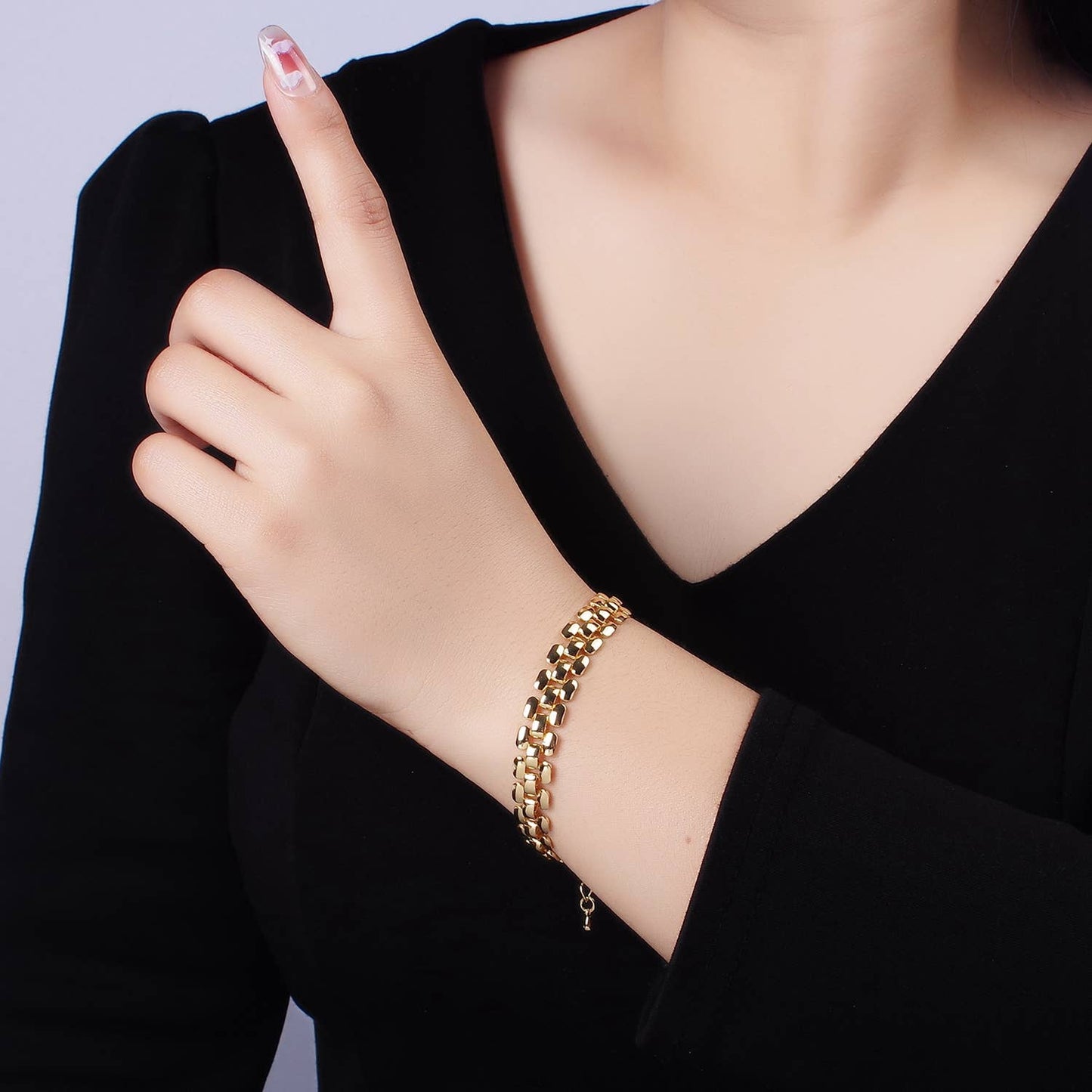 14K Gold Filled 9.3mm Panther Chain Bracelet w. Extend