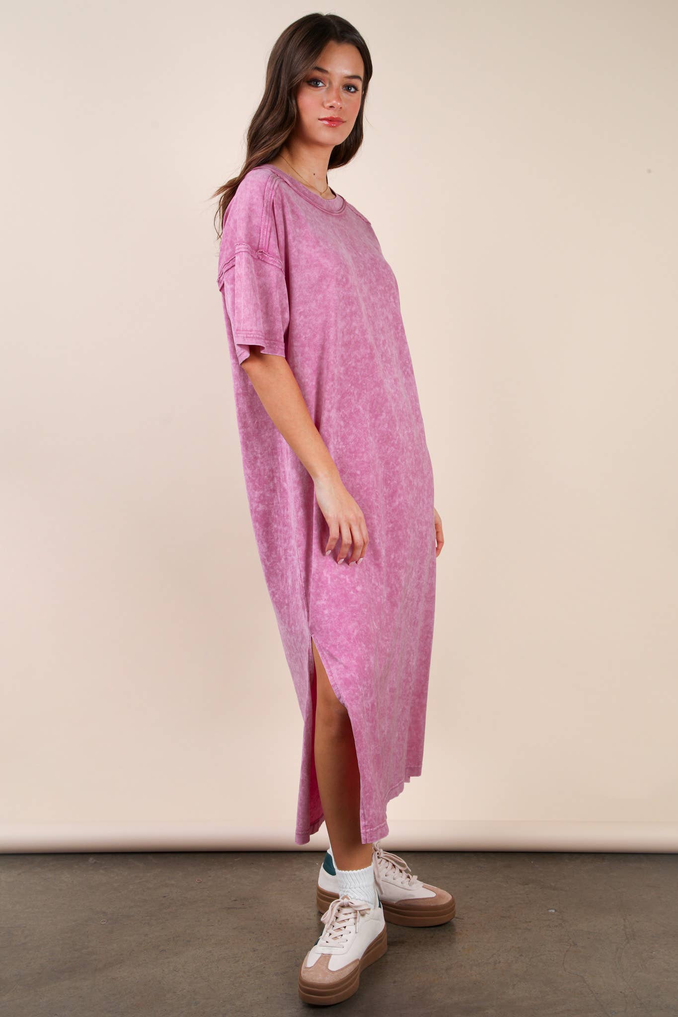 ND31601-Mineral Washed Casual Comfy Midi Dress