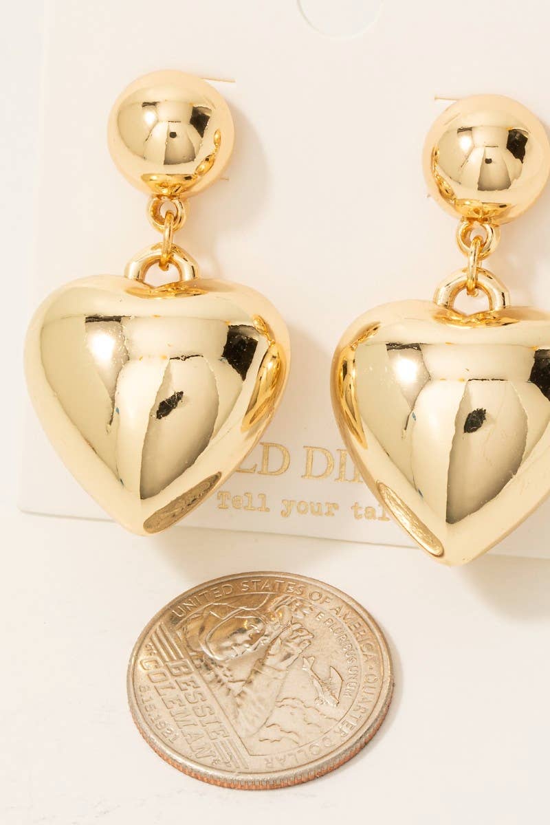 Gold Dipped Bubble Heart Charm Stud Drop Earrings