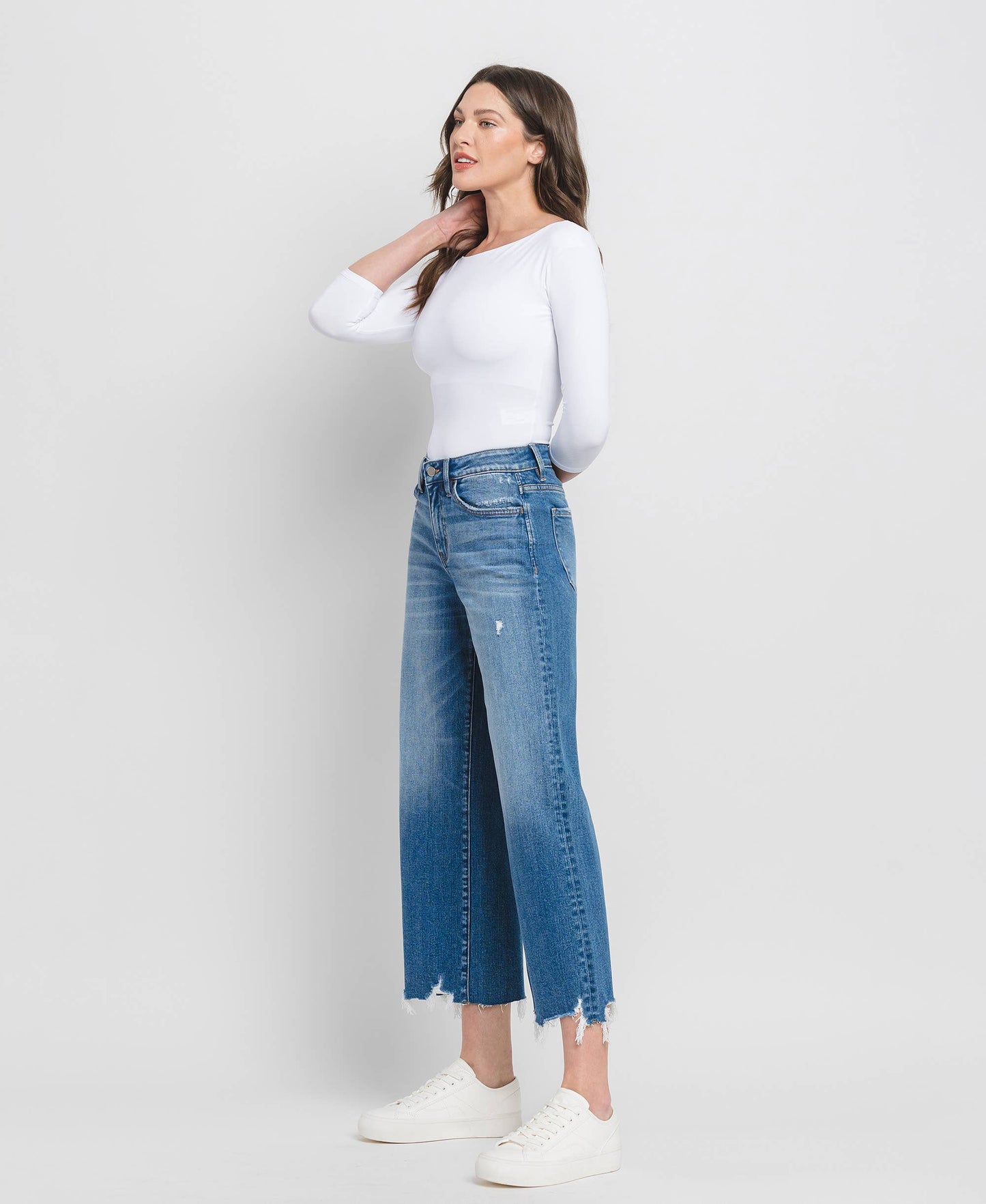 HIGH RISE CROP WIDE LEG JEANS