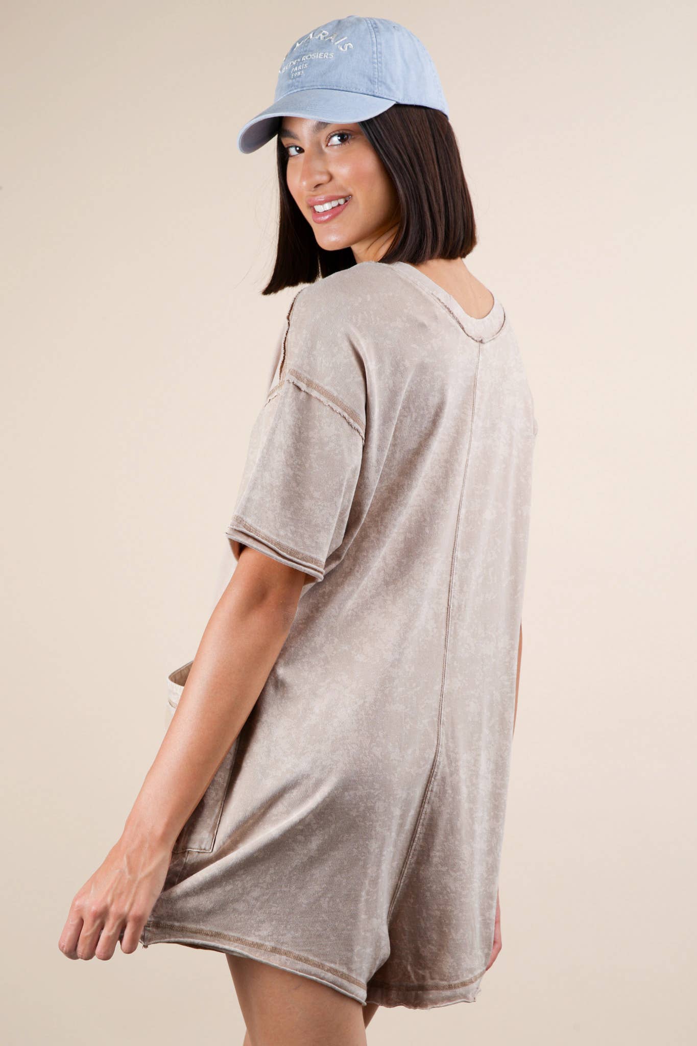 NP70740-Mineral Washed Oversized Casual Knit Romper