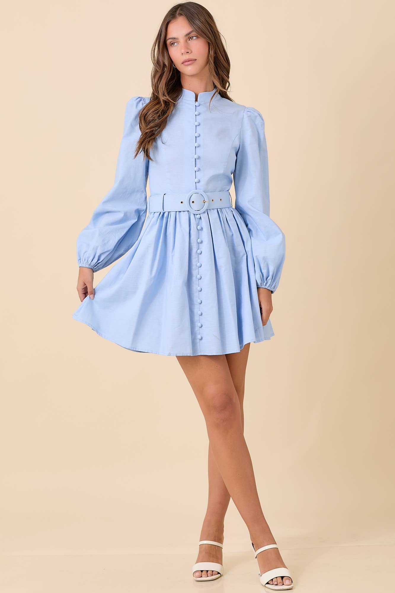 Mock Neck Mini Dress With Front Button