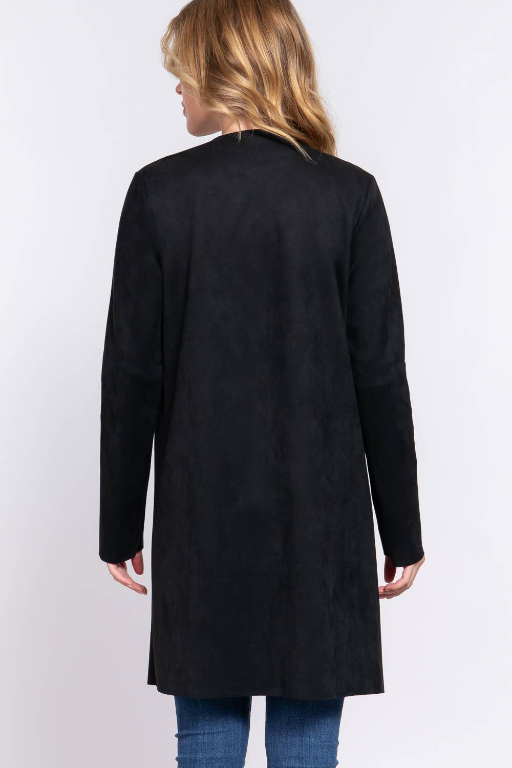 Long Sleeve Front Two Zipper Detail Faux Suede Long Jacket