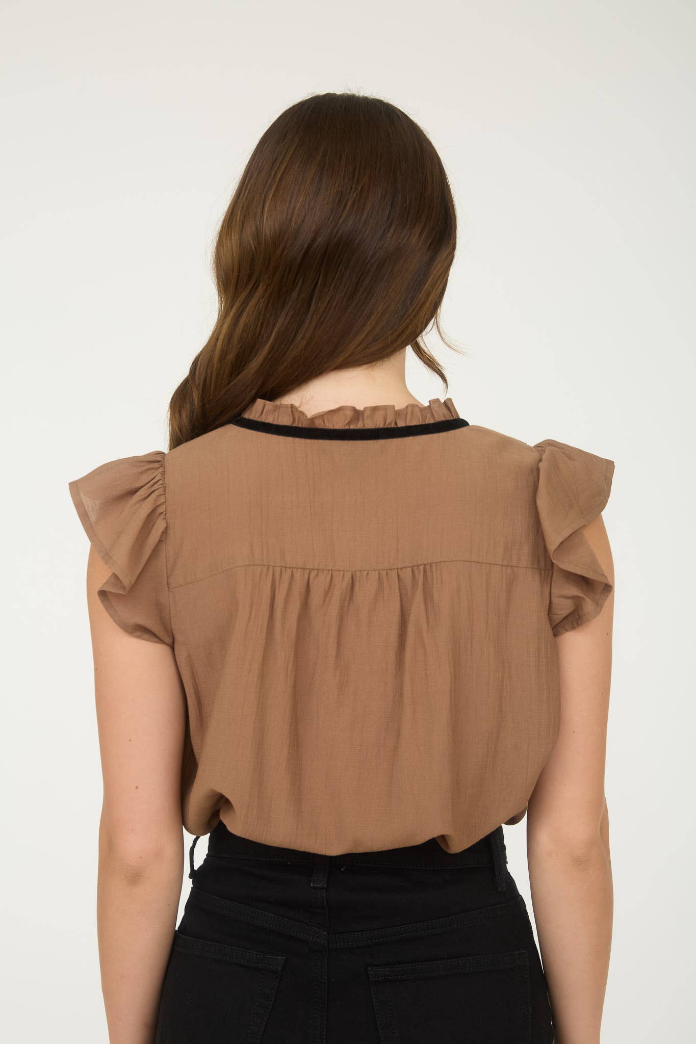 CONTRAST FRONT TIE DETAIL SHORT SLEEVE BLOUSE