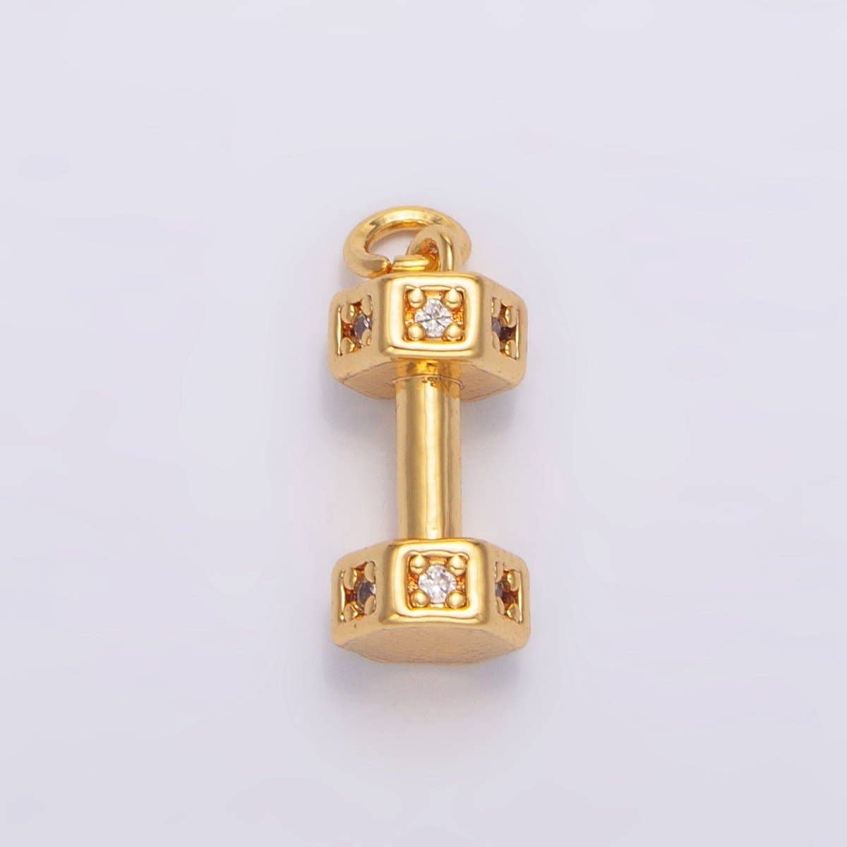 24K Gold Filled Micro Paved CZ Barbell Dumbbell Sports Multidimensional Charm | W097