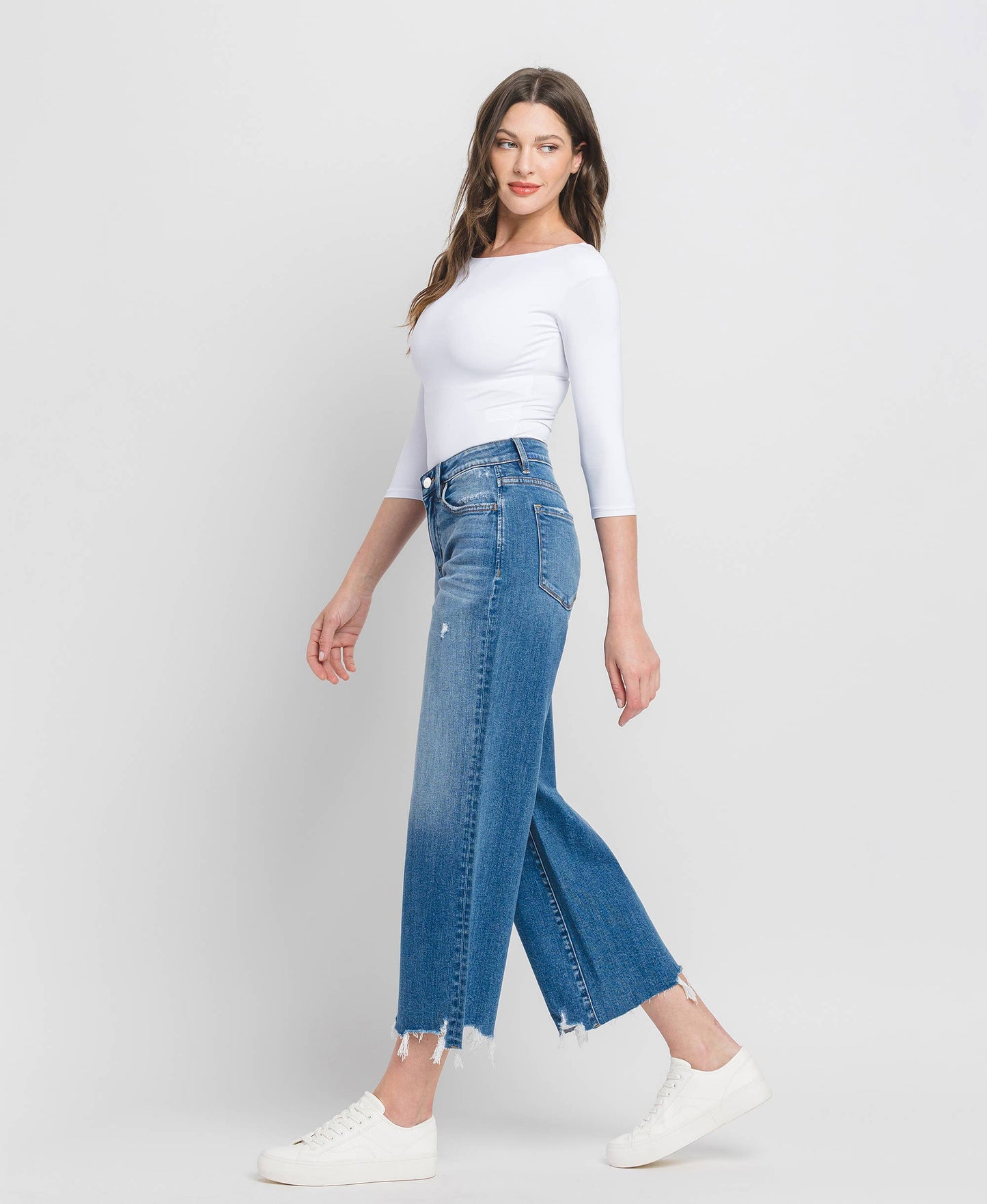 HIGH RISE CROP WIDE LEG JEANS