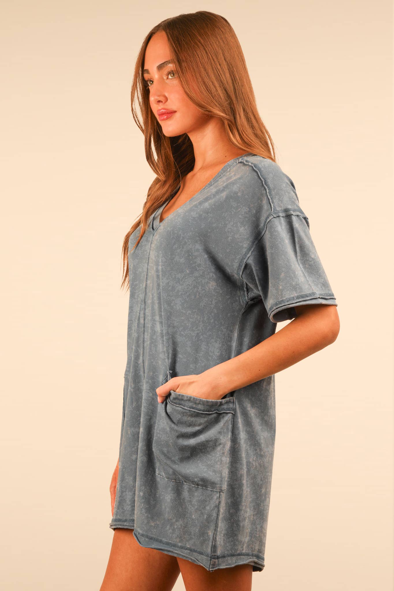NP70740-Mineral Washed Oversized Casual Knit Romper