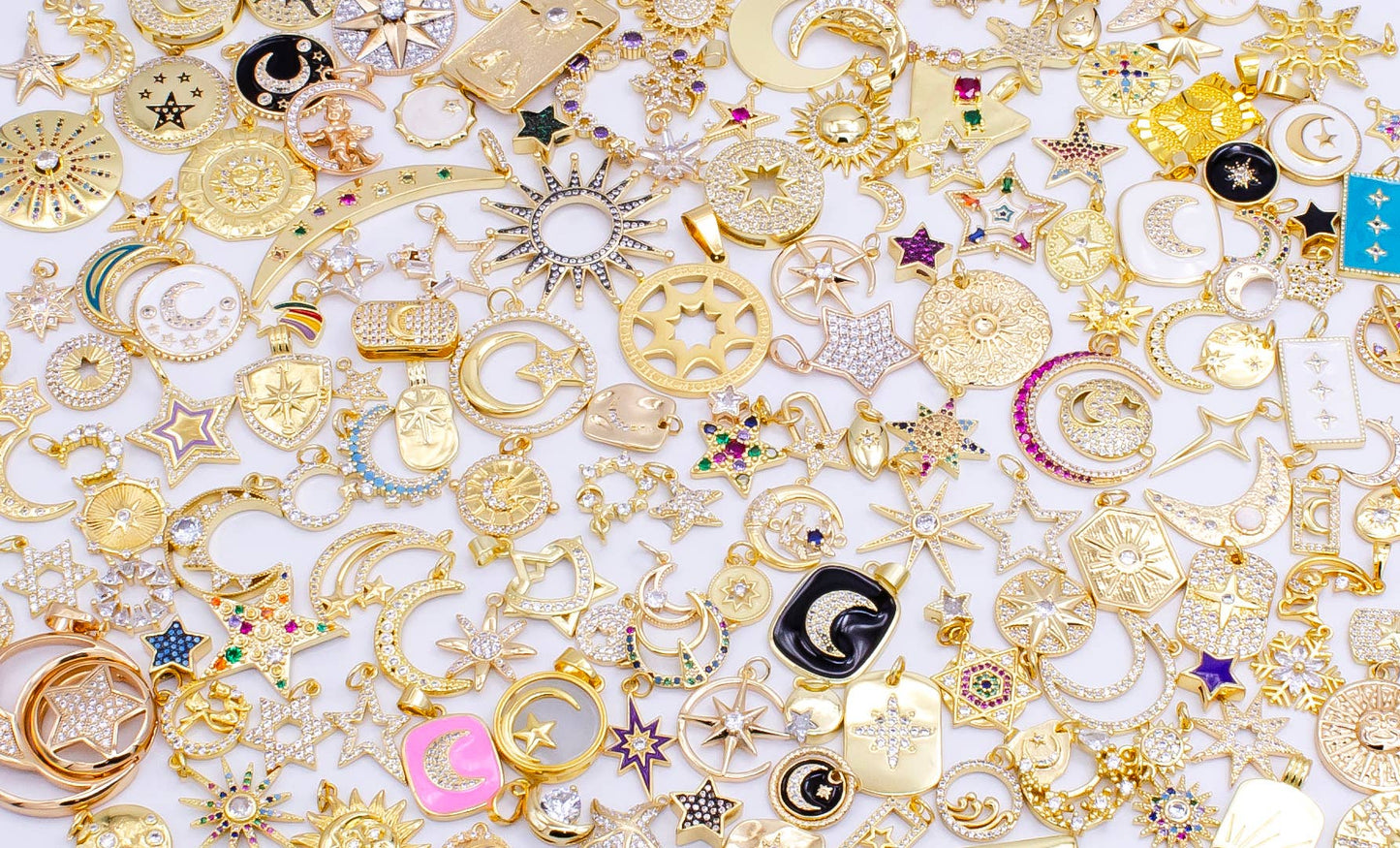 Mix Gold Star Moon Charm Zirconia Bracelet Charm Bar Supply