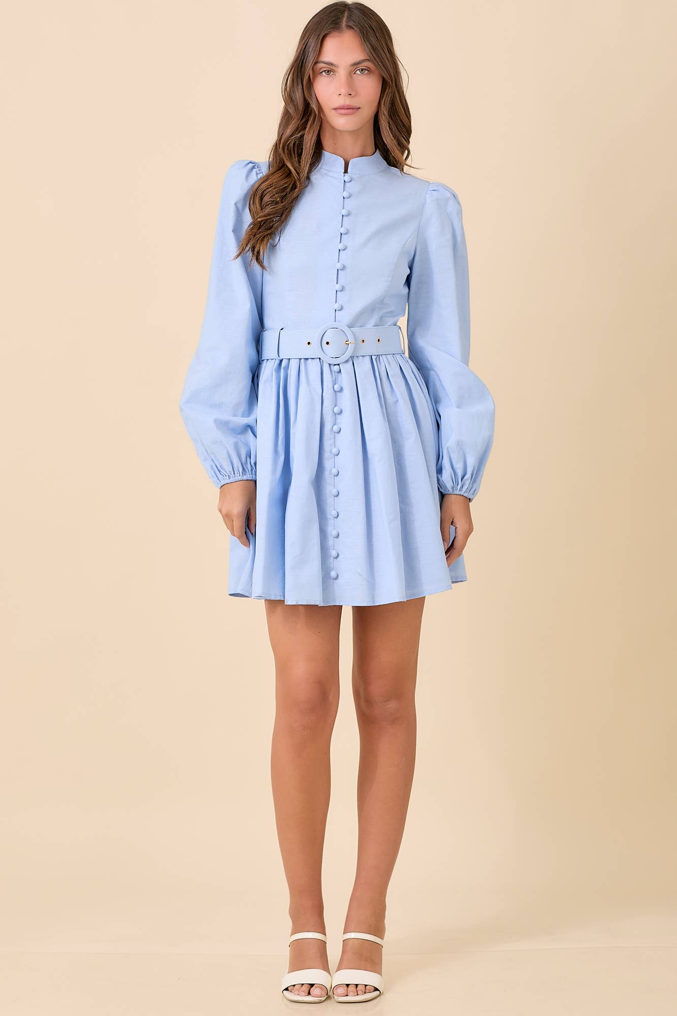 Mock Neck Mini Dress With Front Button