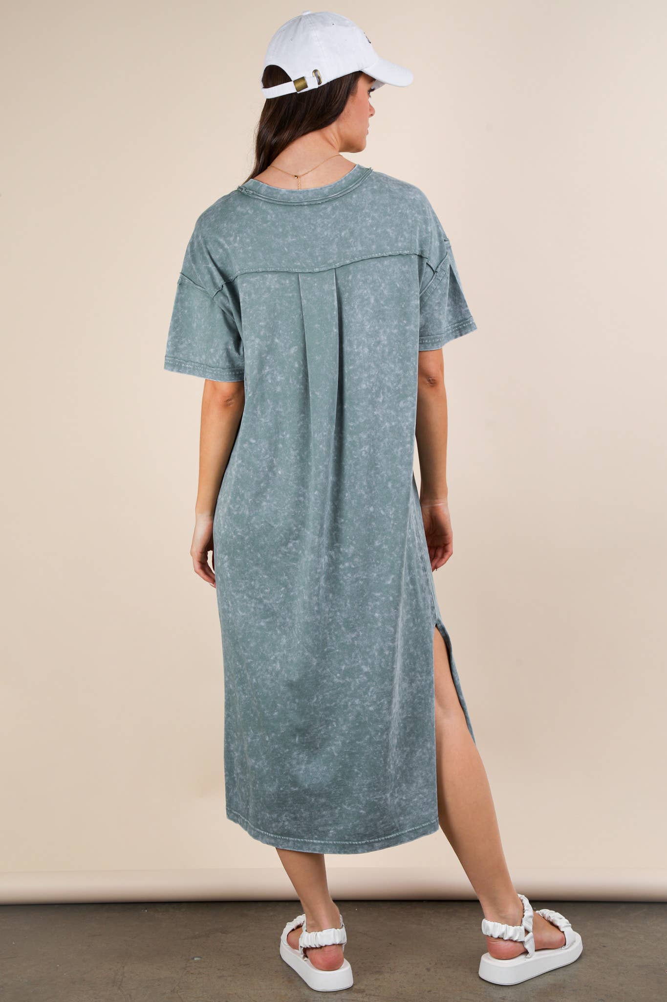 ND31601-Mineral Washed Casual Comfy Midi Dress