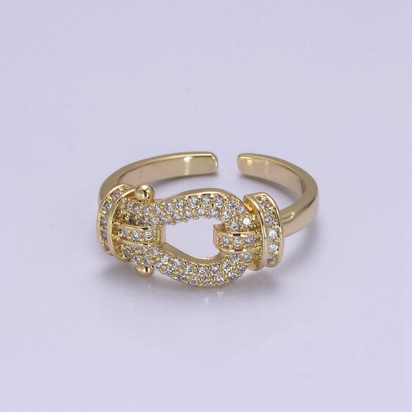 Buckle Ring in 14k Gold Filled Micro Pave Midi Ring / Diamond CZ Belt Buckle Ring for Women Open Adjustable Jewelry S-435