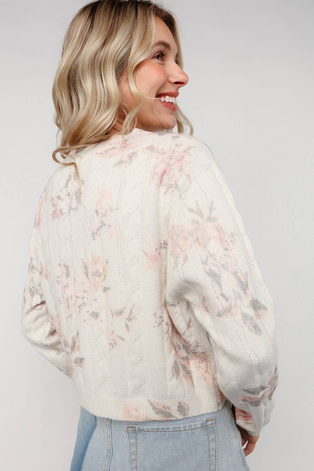 Button Down Floral Cable Sweater Cardigan