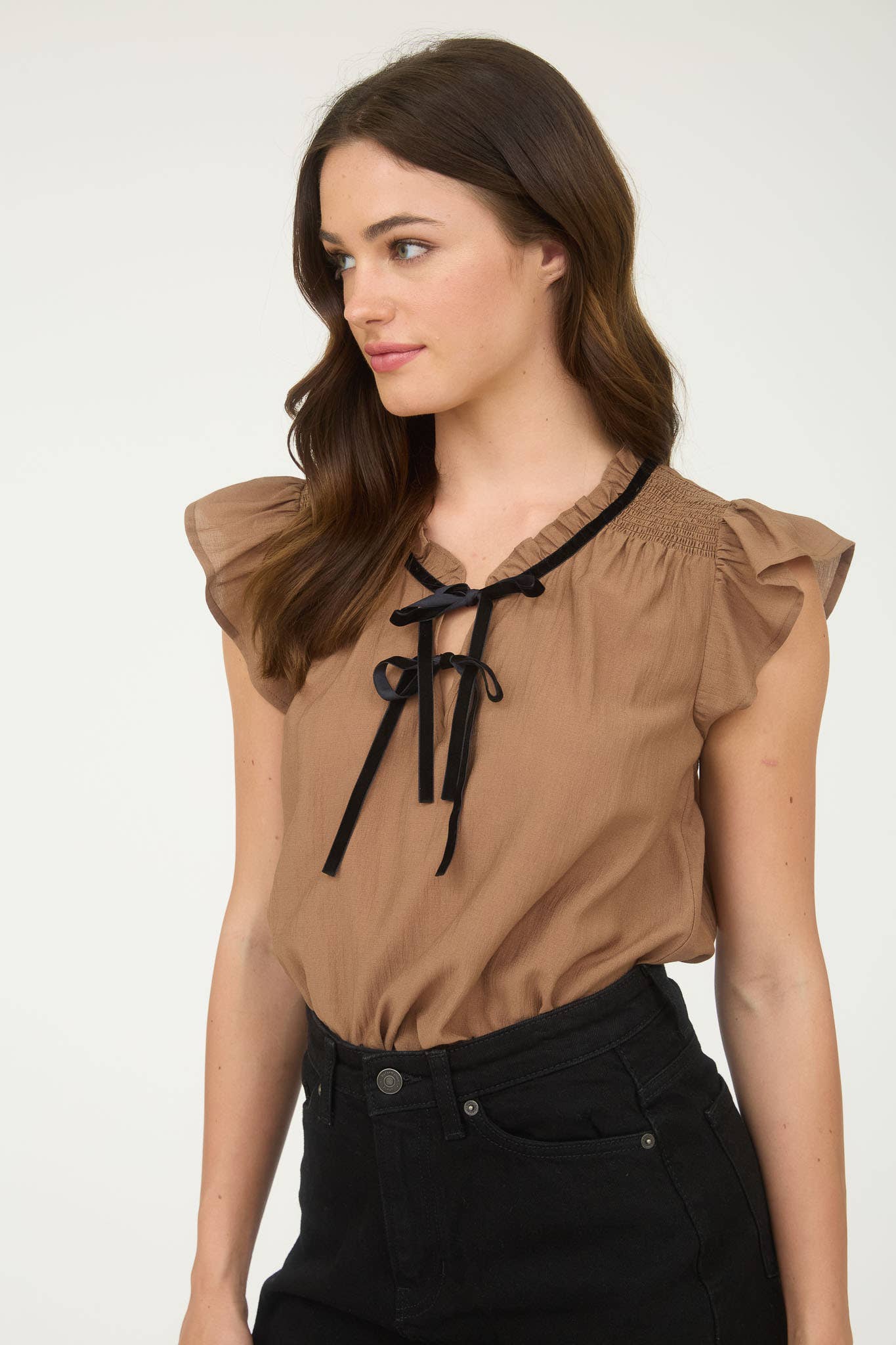 CONTRAST FRONT TIE DETAIL SHORT SLEEVE BLOUSE