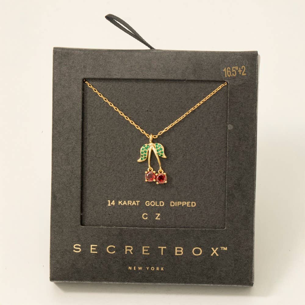 Secret Box Gold Dipped Cz Cherry Pendant Necklace