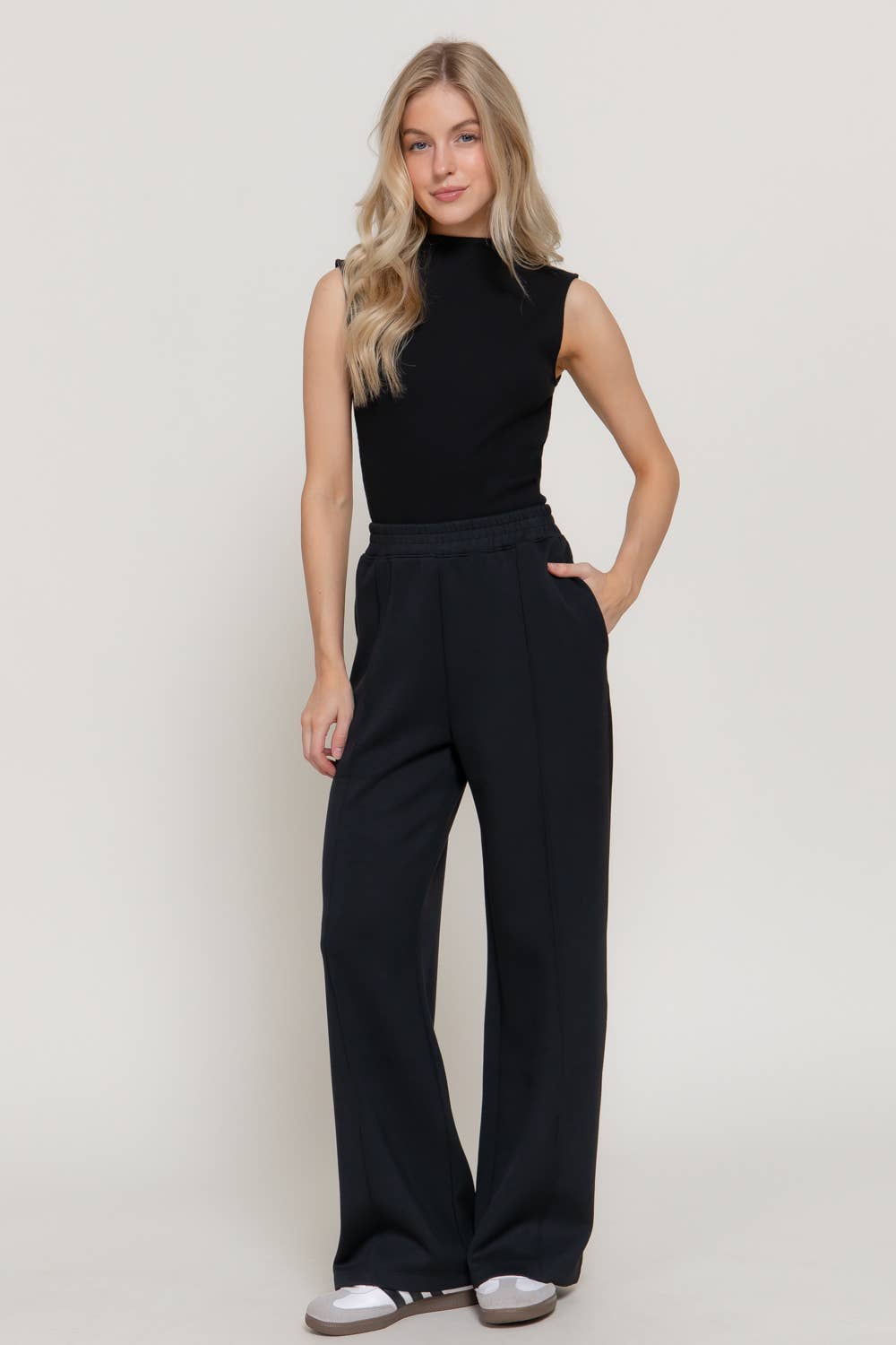 Elastic Waist Soft Modal Scuba Wide Pants
