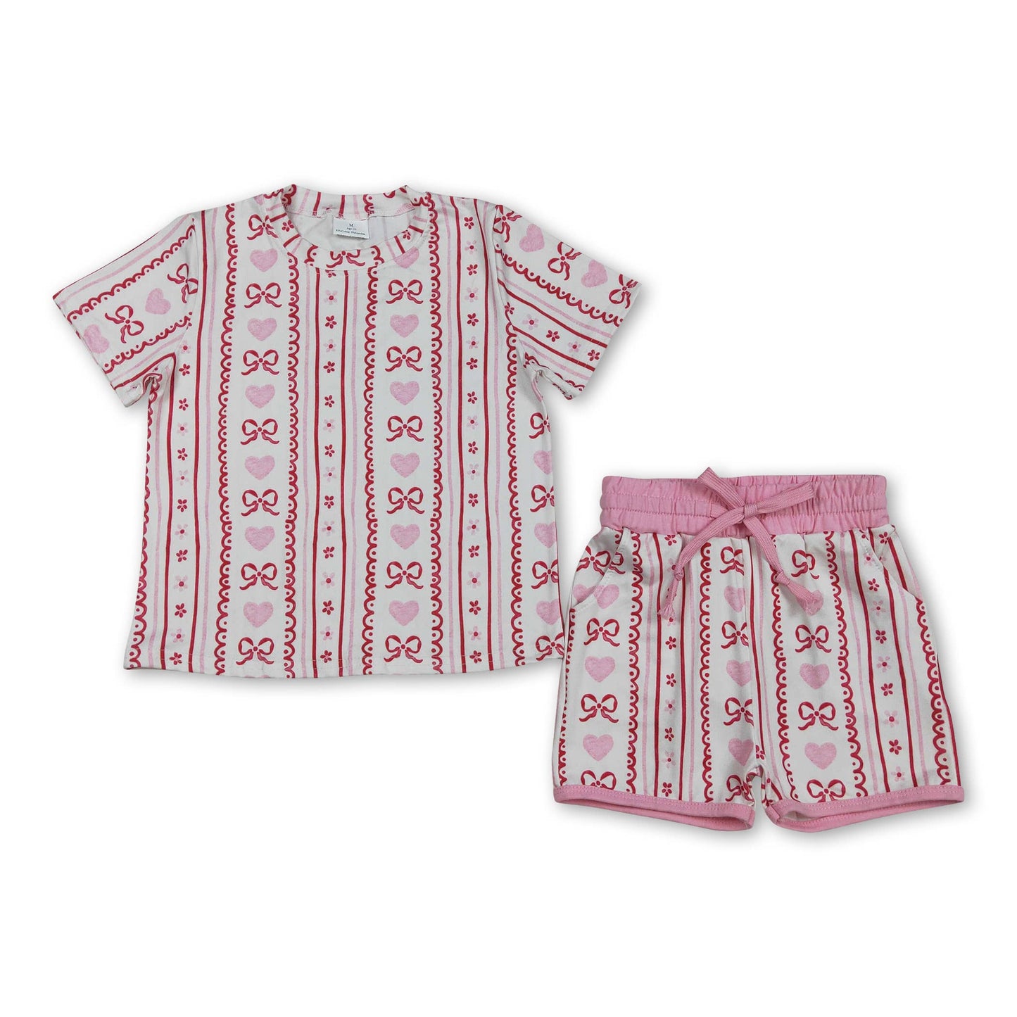 Pink heart bow floral top pants girls Valentine's pajamas
