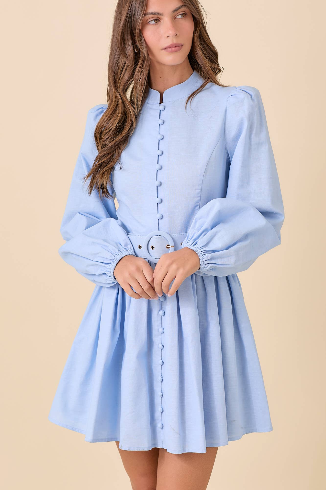 Mock Neck Mini Dress With Front Button