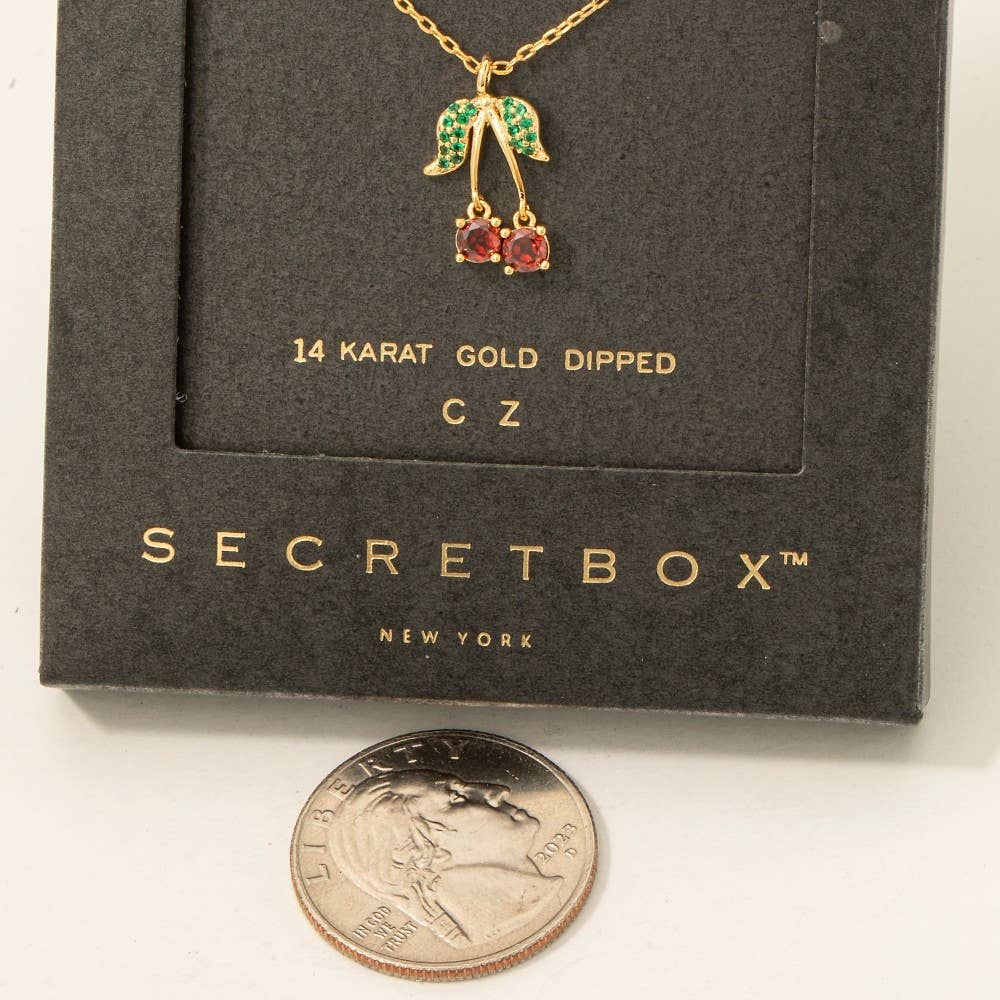 Secret Box Gold Dipped Cz Cherry Pendant Necklace