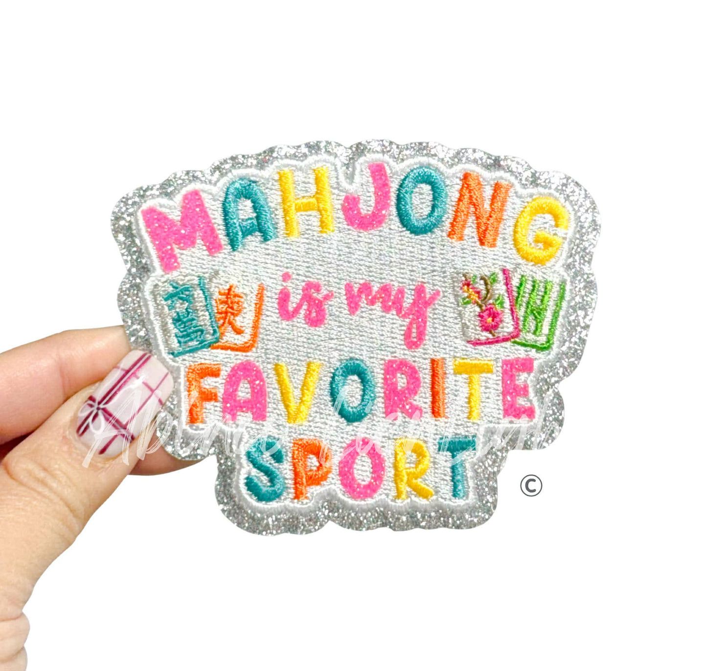 Mahjong is my Favorite Sport Glitter Embroidery Patch