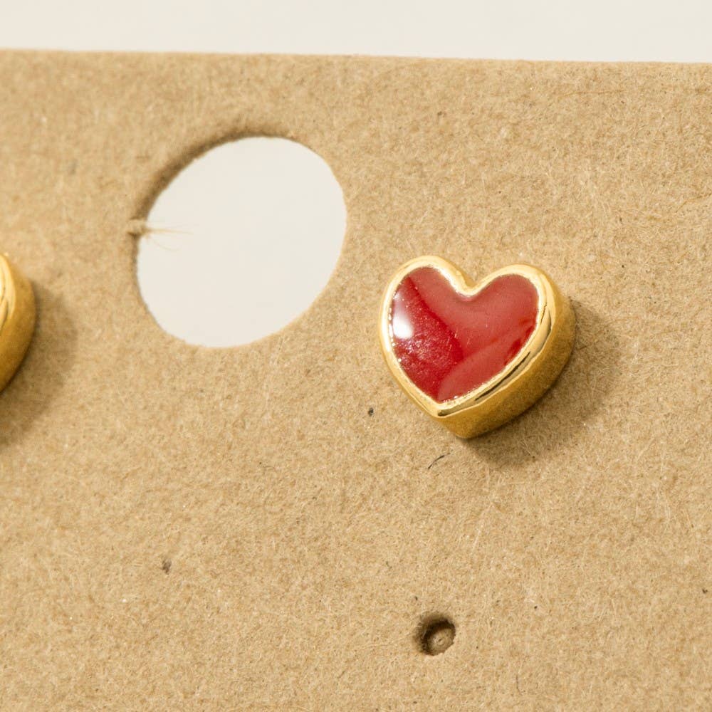 Gold Dipped Mini Enamel Heart Stud Earrings
