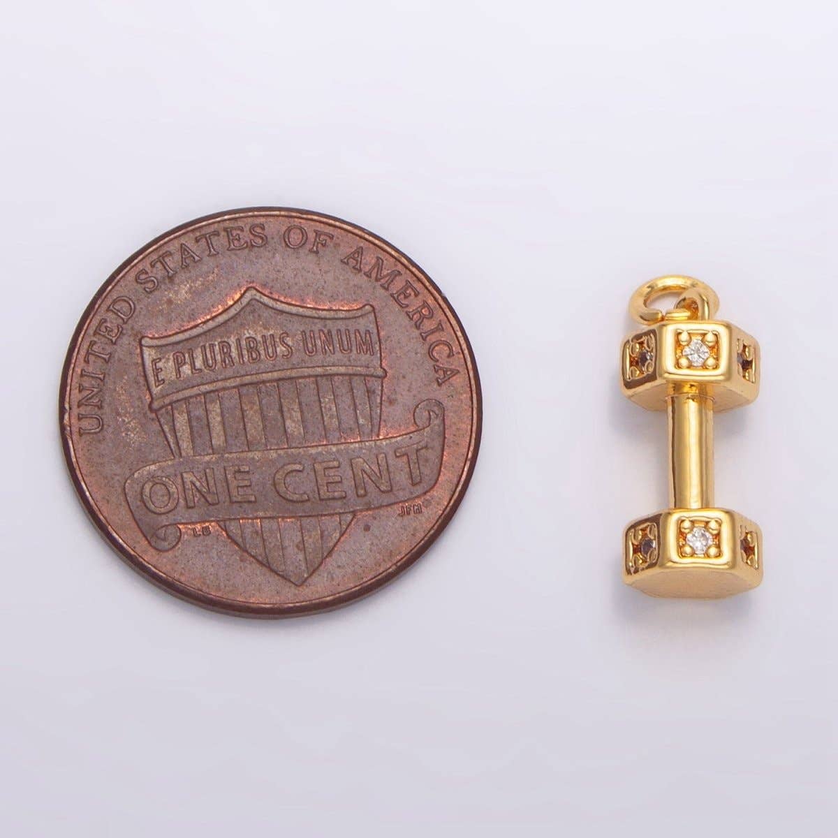 24K Gold Filled Micro Paved CZ Barbell Dumbbell Sports Multidimensional Charm | W097