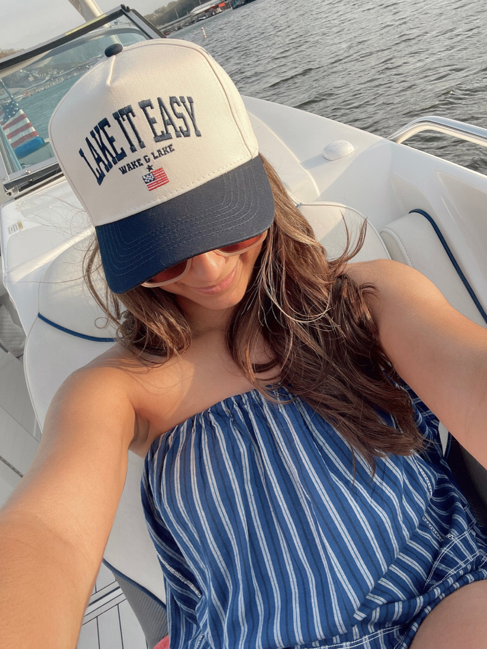 Lake It Easy - Navy Vintage Trucker Hat