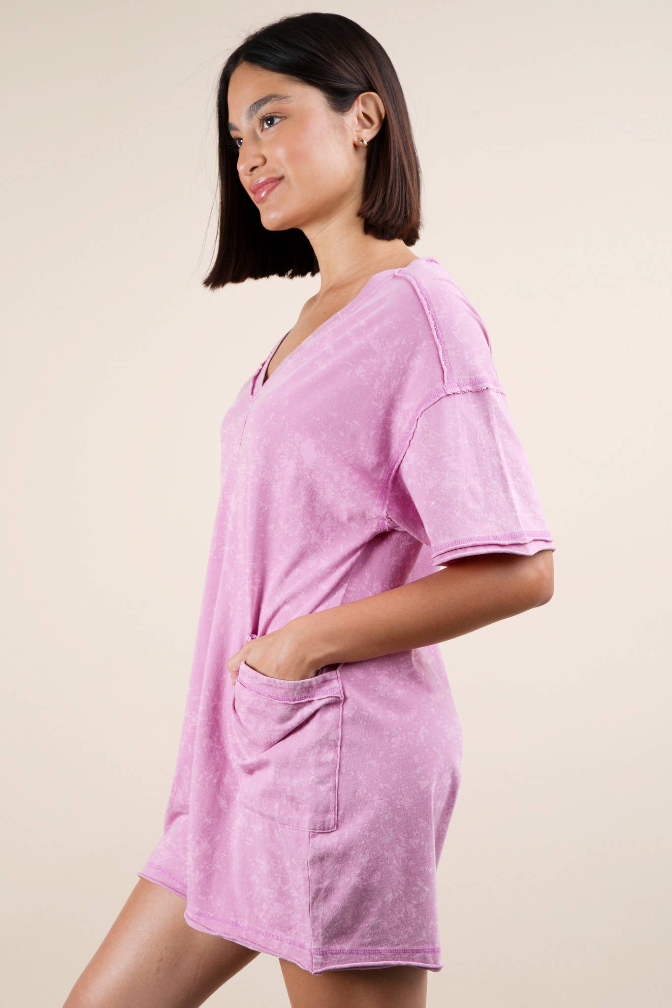 NP70740-Mineral Washed Oversized Casual Knit Romper
