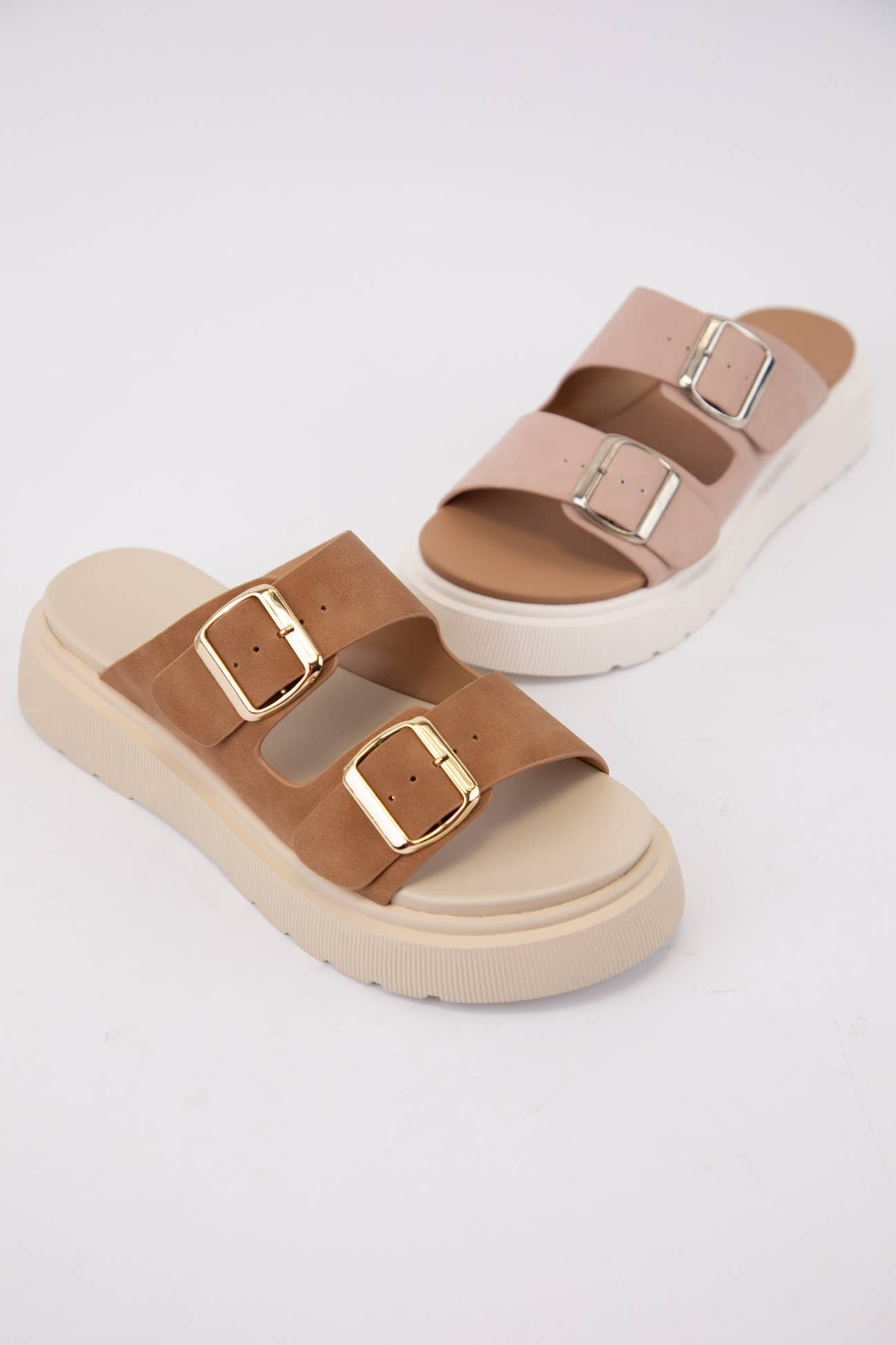 UBERTA DOUBLE BUCKLE STRAP PLATFORM SLIP-ON SANDAL