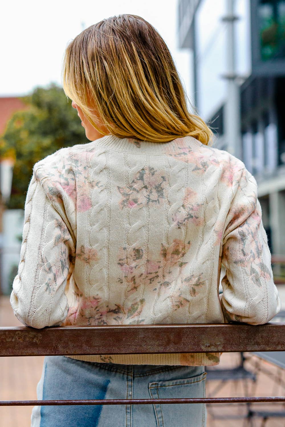 Button Down Floral Cable Sweater Cardigan