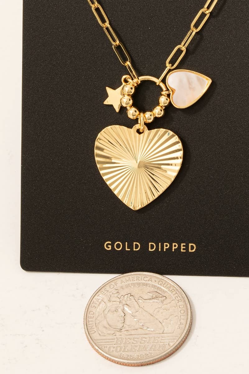 Gold Dipped Star And Hearts Charms Chain Necklace