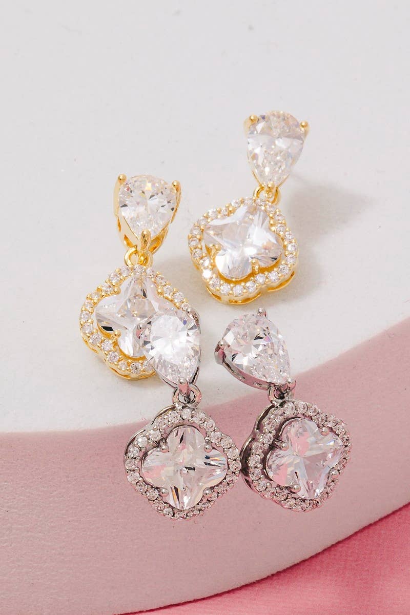 Secret Box Gold Dipped Cz Halo Set Clover Teardrop Dangle