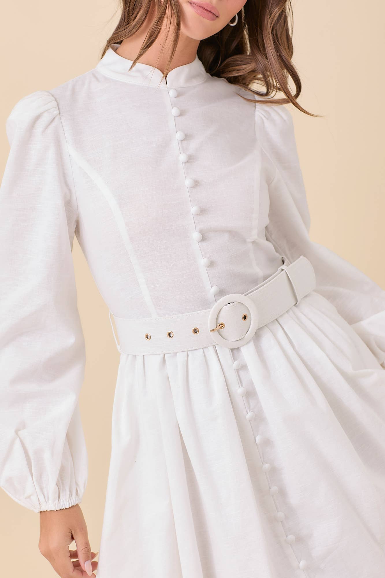 Mock Neck Mini Dress With Front Button