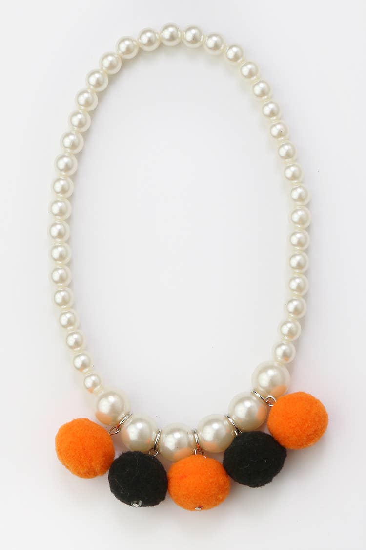 Black and Orange Pom Pom Necklace
