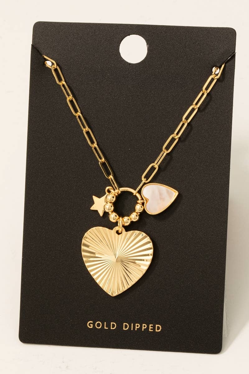 Gold Dipped Star And Hearts Charms Chain Necklace