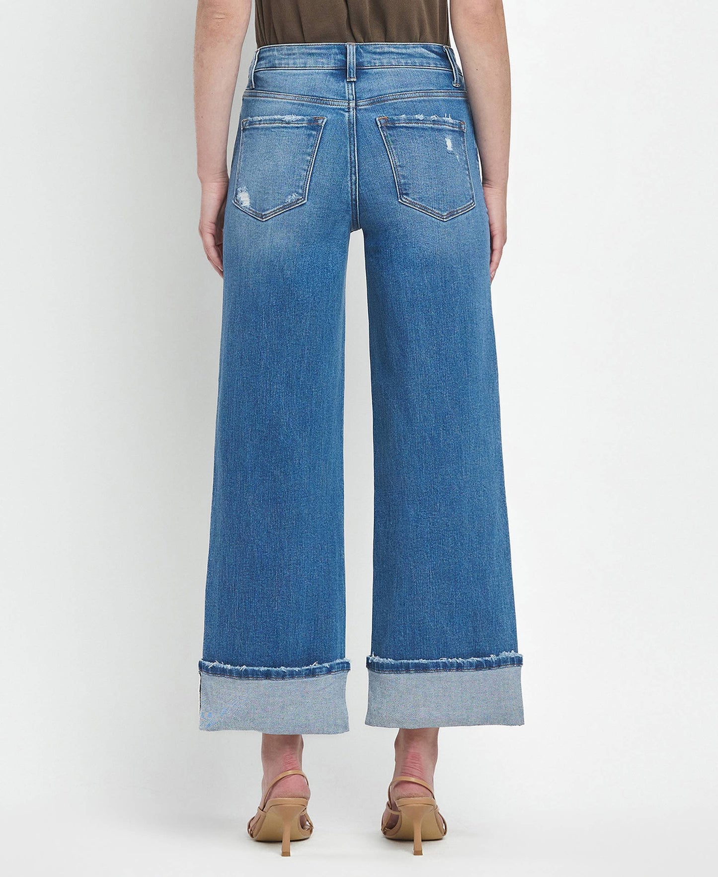 HIGH RISE MEDIUM WASH CUFFED WIDE JEANS F5890