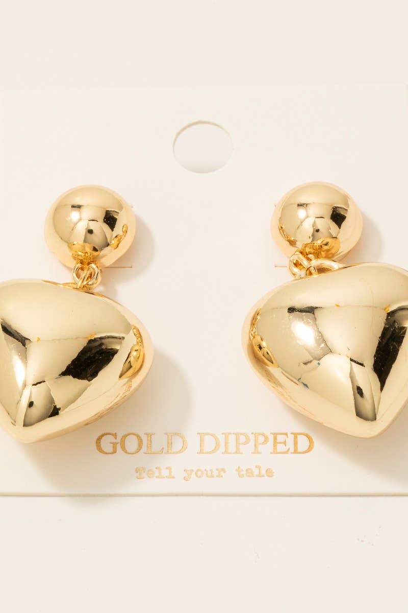 Gold Dipped Bubble Heart Charm Stud Drop Earrings
