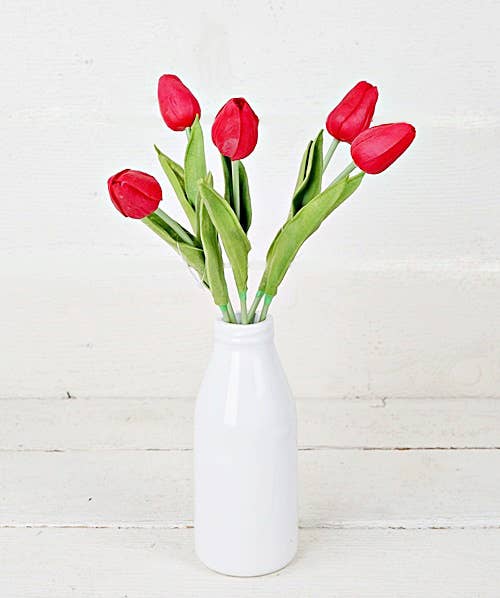 75438- 15inL real touch Tulip Bud Stem-RED-