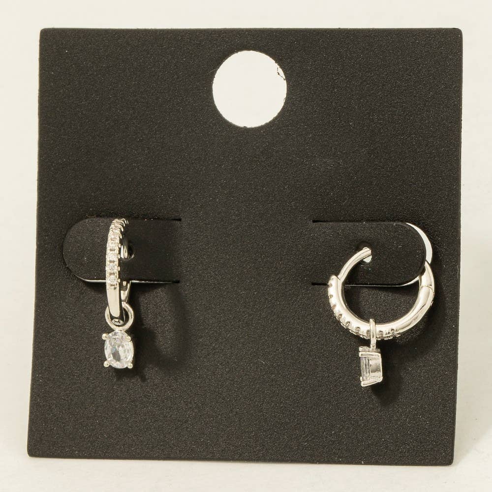 Gold Dipped Cz Pave And Gem Charm Hoop Earrings
