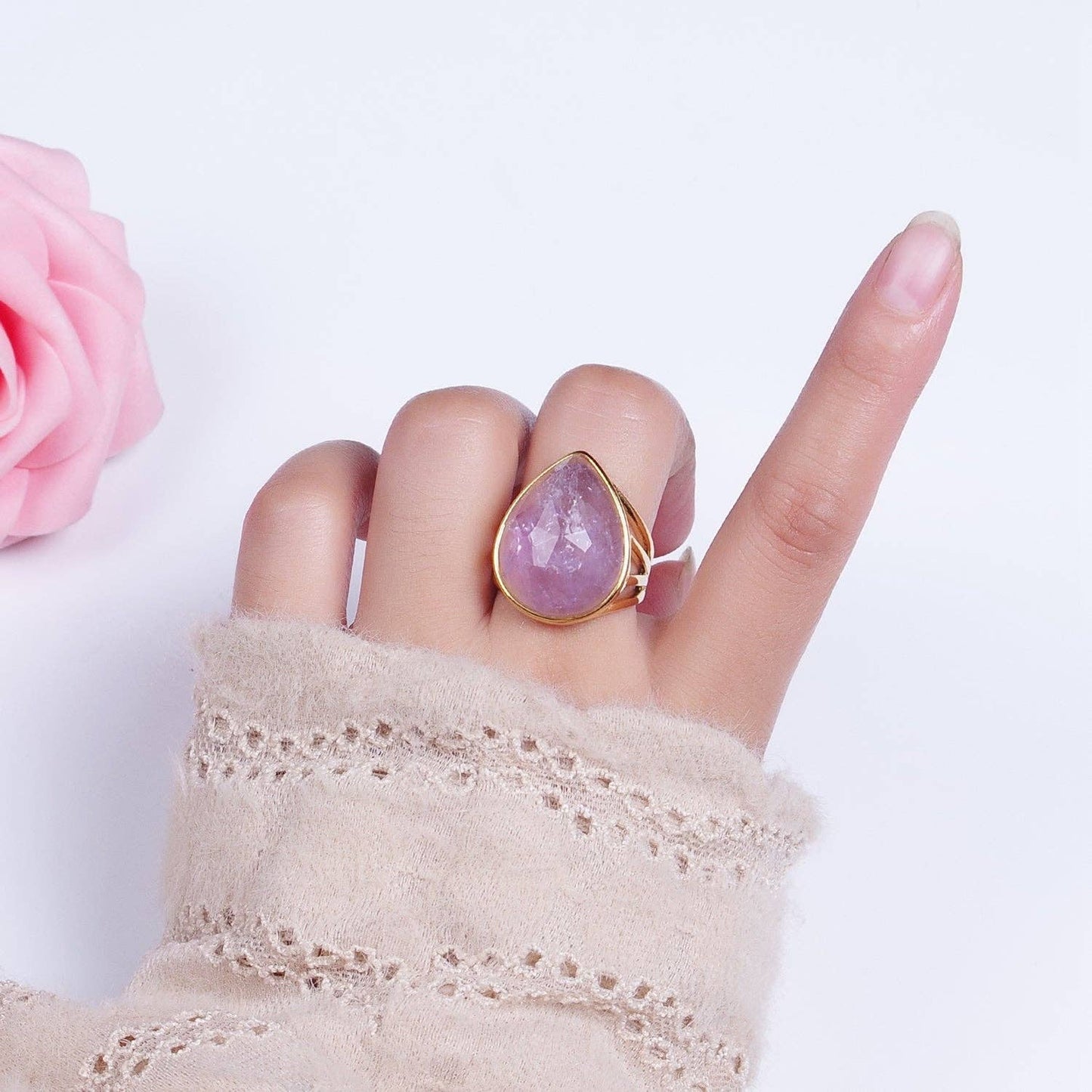 Colorful Teardrop Gemstone Ring Y446 ~Y451, Y459, Y480, Y481