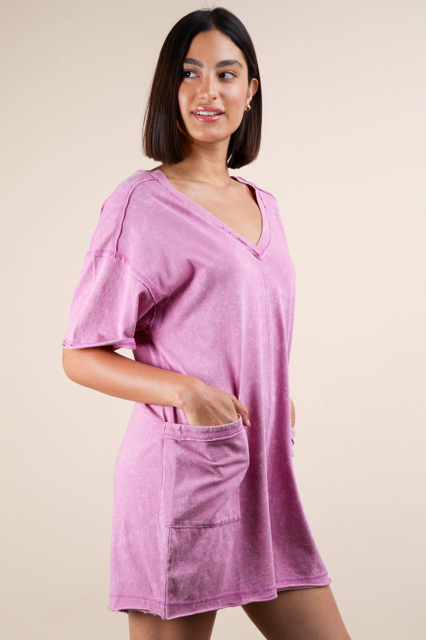 NP70740-Mineral Washed Oversized Casual Knit Romper