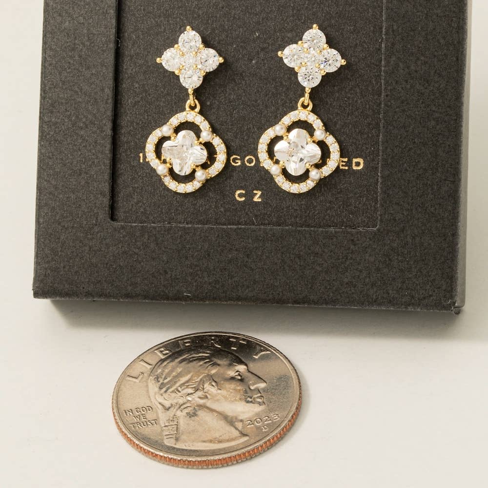 Secret Box Gold Dipped Cz Halo Set Clover Stud Dangle