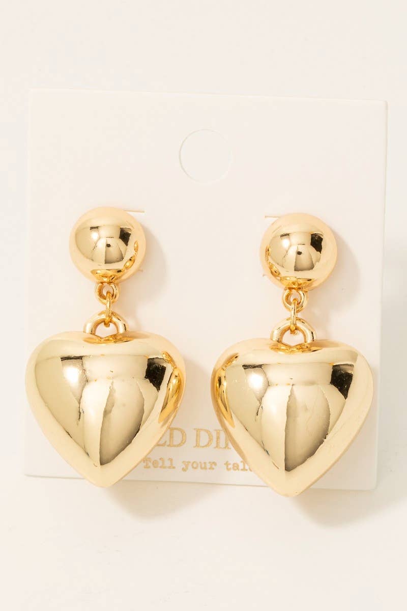Gold Dipped Bubble Heart Charm Stud Drop Earrings