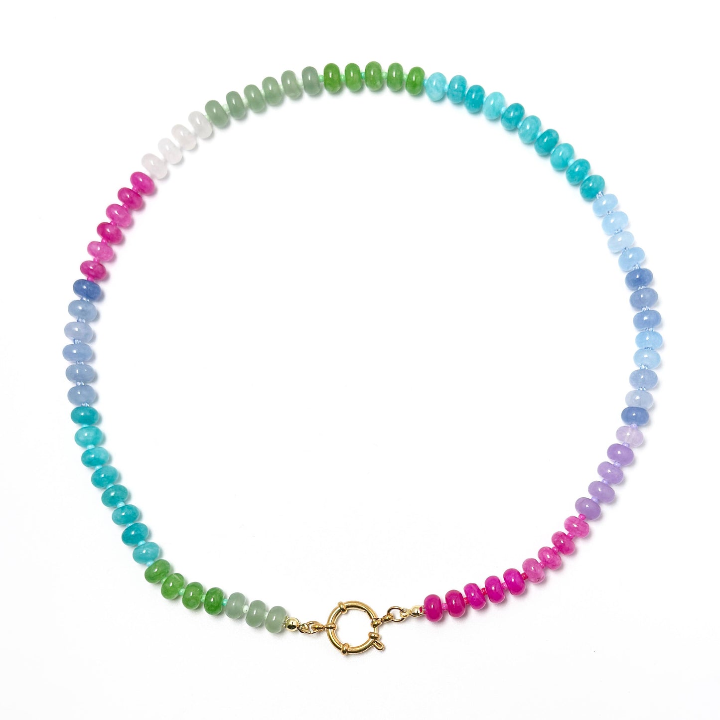 Gemstone Candy Round Sailor Clasp Charm Necklace