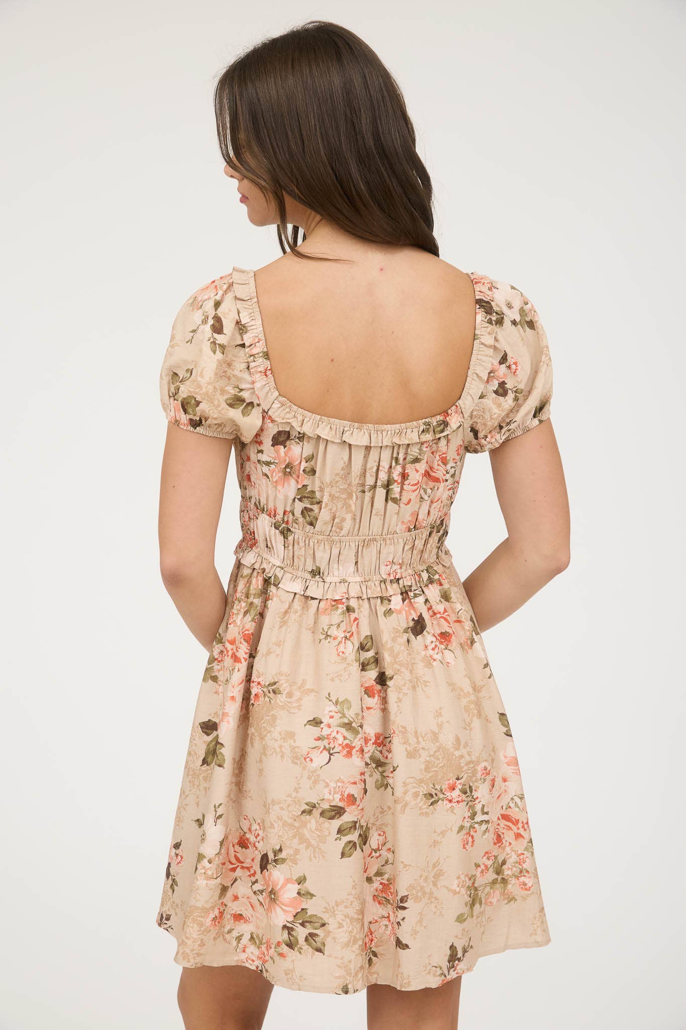 FLORAL RUFFLE TRIM VELVET FRONT TIE MINI DRESS